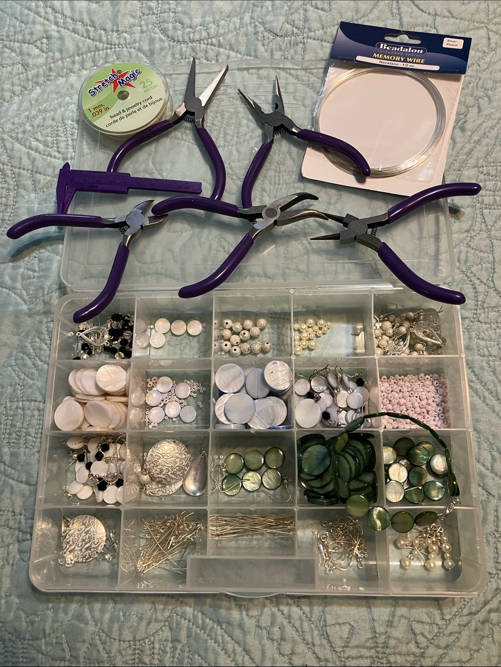 Assorted Jewelry Making Supplies with Tools and Clear Compartment Organizer